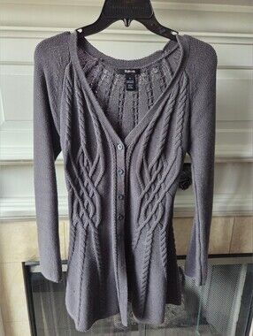 Style & Co Cable Knit Sweater Dress Cardigan Gray Size Small